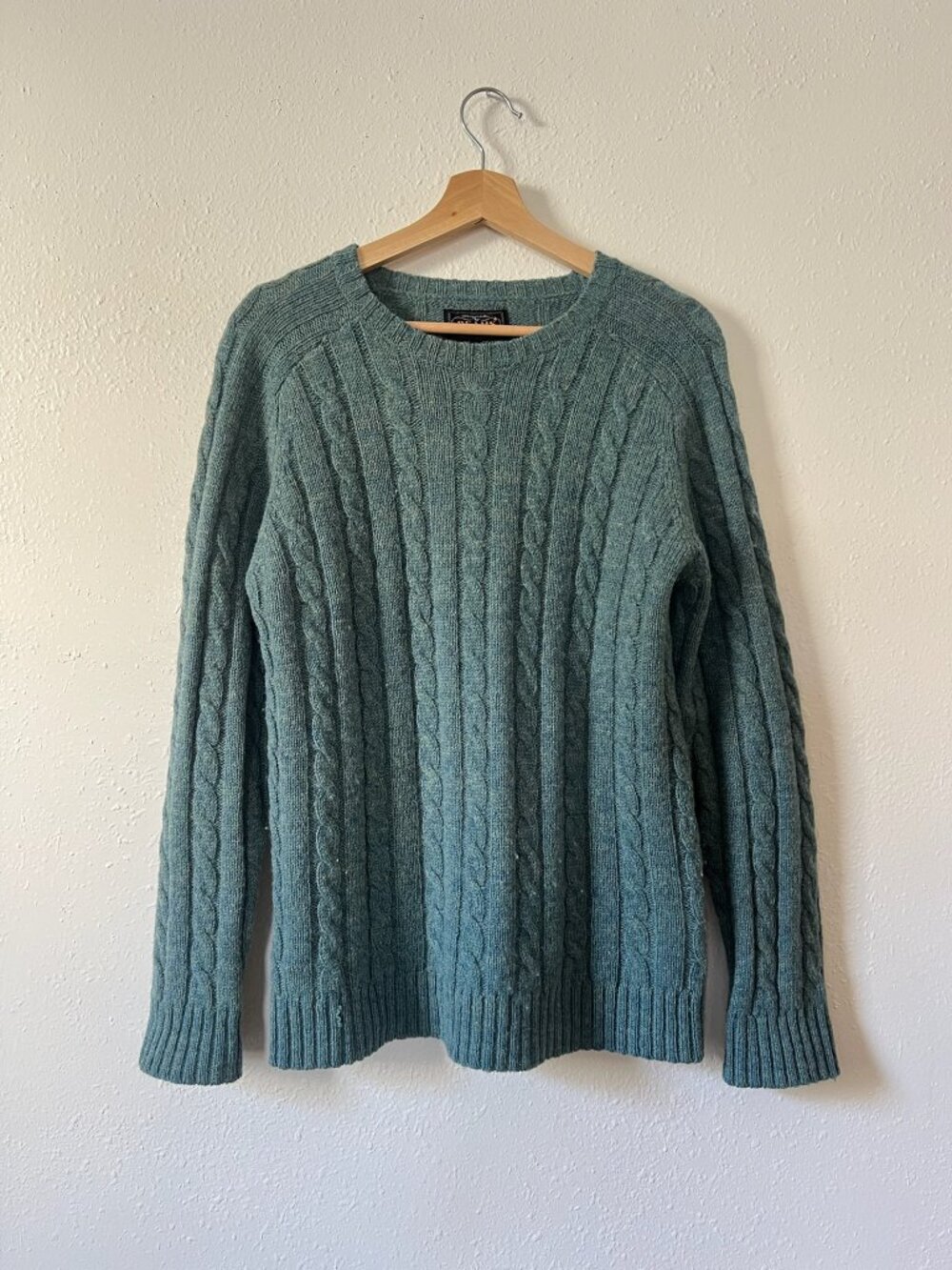 Beams Plus Cable Knit Crewneck Sweater In Blue/Green